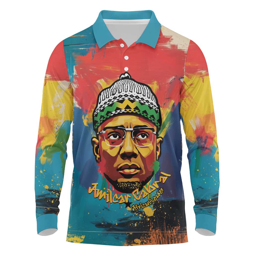 Amilcar Cabral Long Sleeve Polo Shirt Armed Activist Quote Raised Fist African Liberation Tribute - Colorful Paint Stroke - African Pride