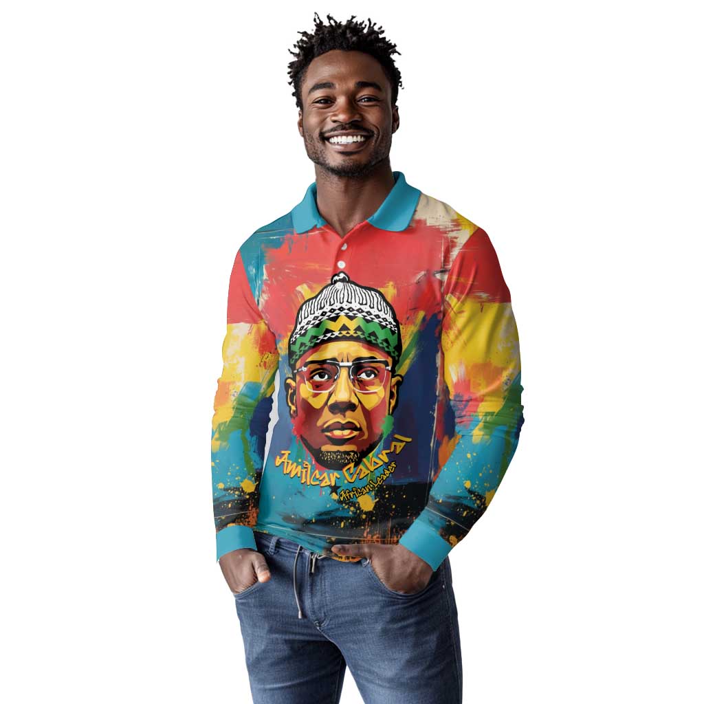 Amilcar Cabral Long Sleeve Polo Shirt Armed Activist Quote Raised Fist African Liberation Tribute - Colorful Paint Stroke - African Pride