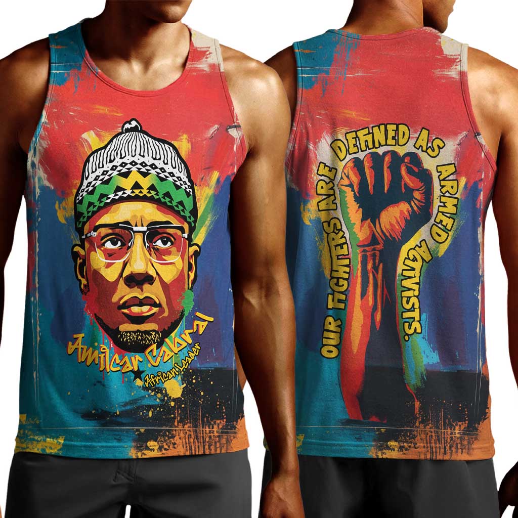 Amilcar Cabral Men Tank Top Armed Activist Quote Raised Fist African Liberation Tribute - Colorful Paint Stroke - African Pride