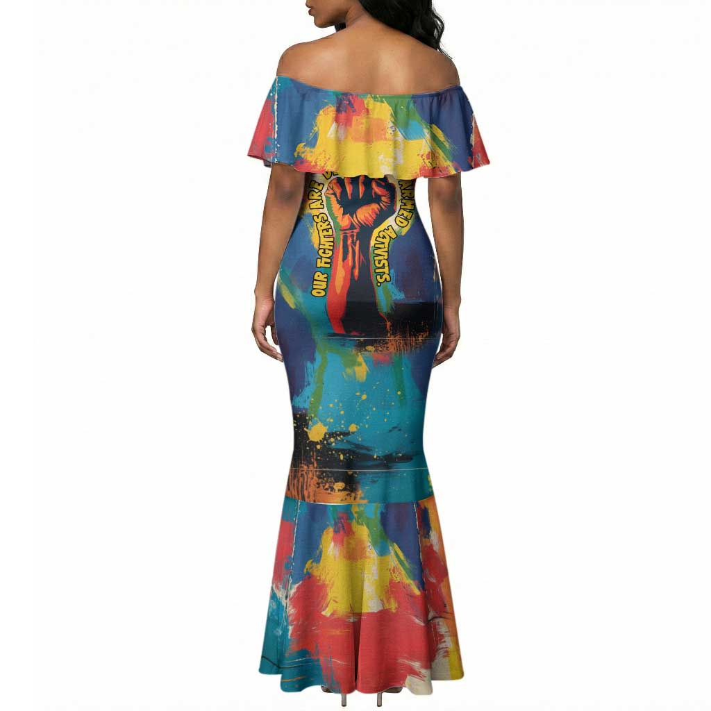 Amilcar Cabral Mermaid Dress Armed Activist Quote Raised Fist African Liberation Tribute - Colorful Paint Stroke - African Pride
