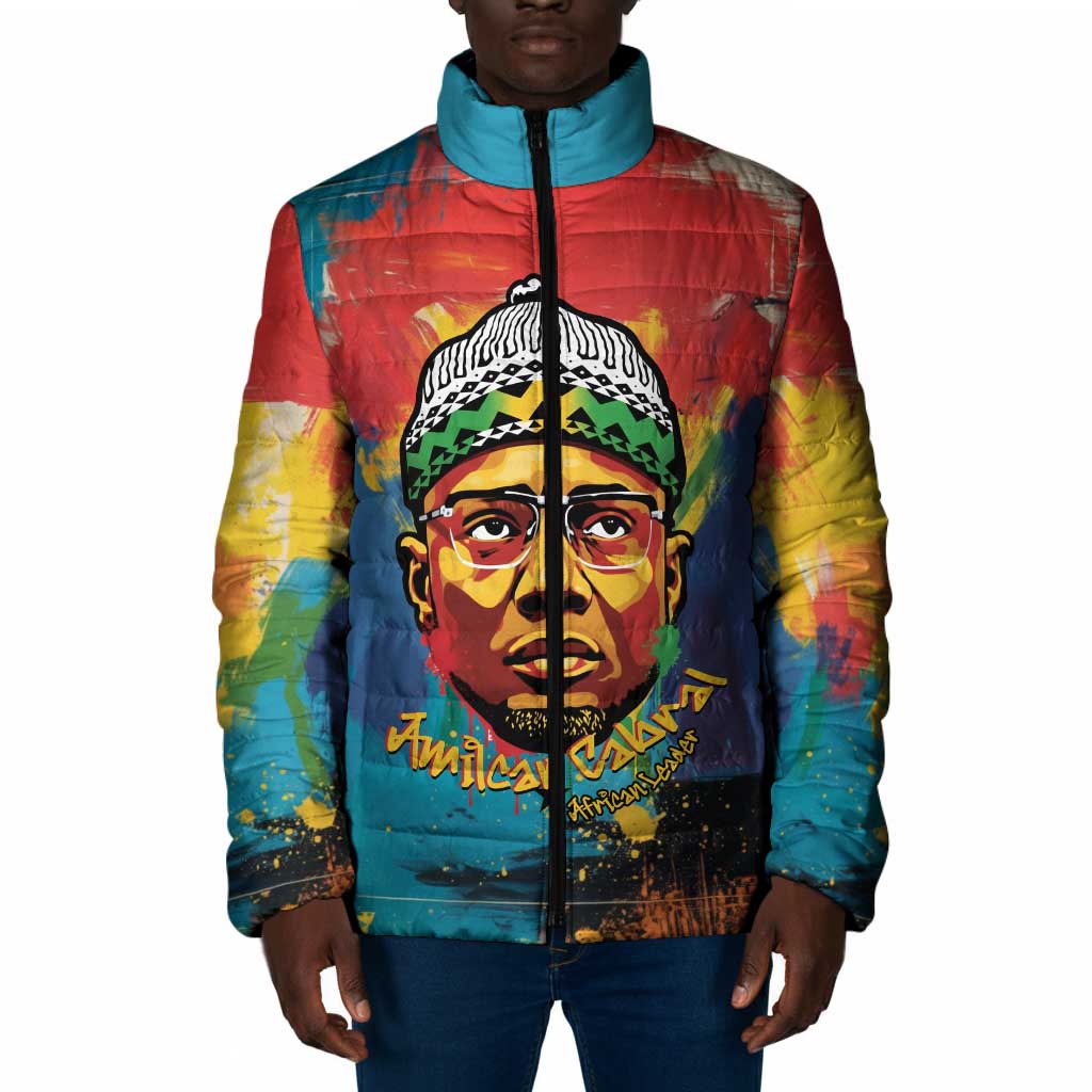 Amilcar Cabral Padded Jacket Armed Activist Quote Raised Fist African Liberation Tribute - Colorful Paint Stroke - African Pride