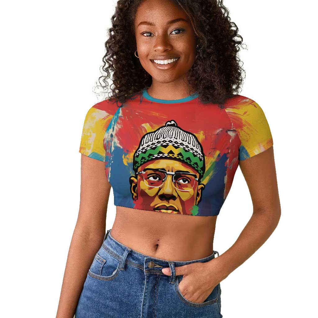 Amilcar Cabral Raglan Cropped T shirt Armed Activist Quote Raised Fist African Liberation Tribute - Colorful Paint Stroke - African Pride