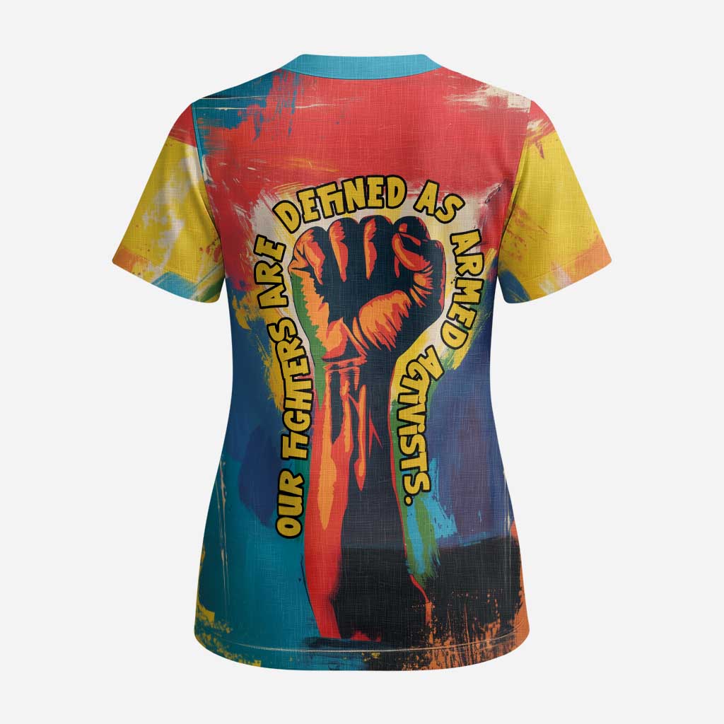 Amilcar Cabral Scrub Top Armed Activist Quote Raised Fist African Liberation Tribute - Colorful Paint Stroke - African Pride