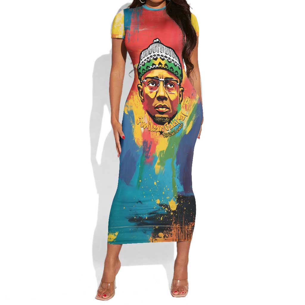 Amilcar Cabral Short Sleeve Bodycon Dress Armed Activist Quote Raised Fist African Liberation Tribute - Colorful Paint Stroke - African Pride