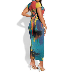 Amilcar Cabral Short Sleeve Bodycon Dress Armed Activist Quote Raised Fist African Liberation Tribute - Colorful Paint Stroke - African Pride