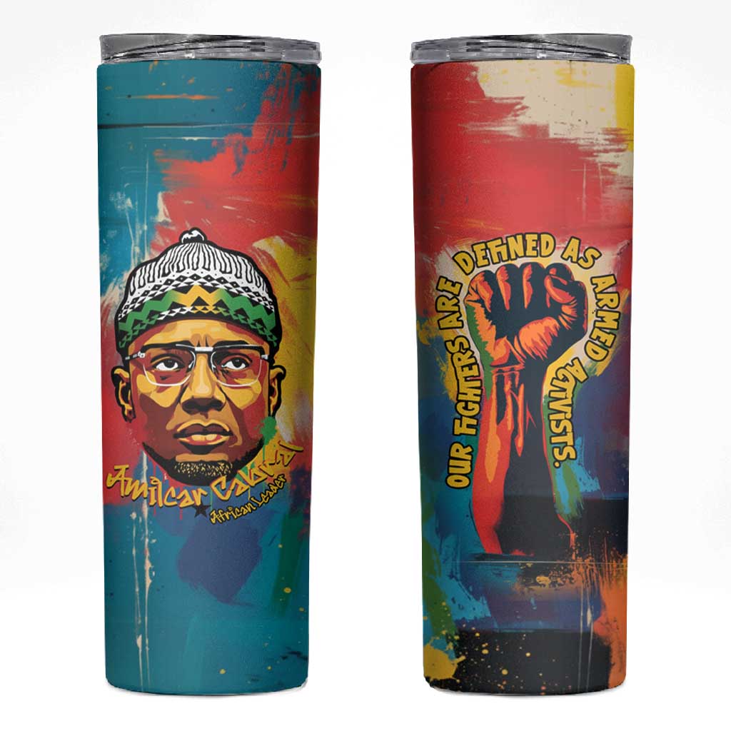 Amilcar Cabral Skinny Tumbler Armed Activist Quote Raised Fist African Liberation Tribute - Colorful Paint Stroke - African Pride