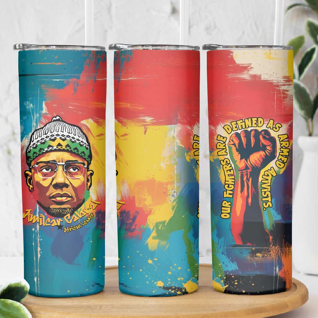 Amilcar Cabral Skinny Tumbler Armed Activist Quote Raised Fist African Liberation Tribute - Colorful Paint Stroke - African Pride