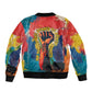 Amilcar Cabral Sleeve Zip Bomber Jacket Armed Activist Quote Raised Fist African Liberation Tribute - Colorful Paint Stroke - African Pride
