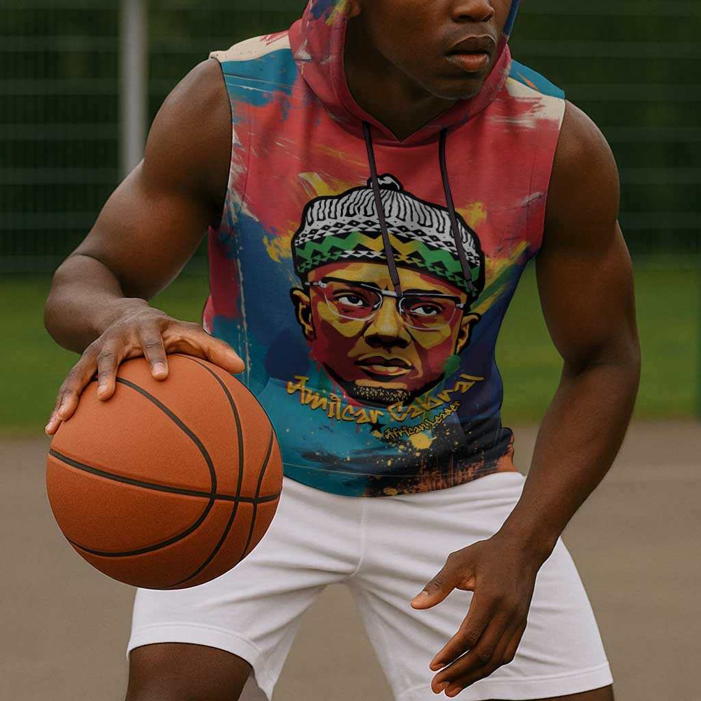Amilcar Cabral Sleeveless Hoodie Armed Activist Quote Raised Fist African Liberation Tribute - Colorful Paint Stroke - African Pride
