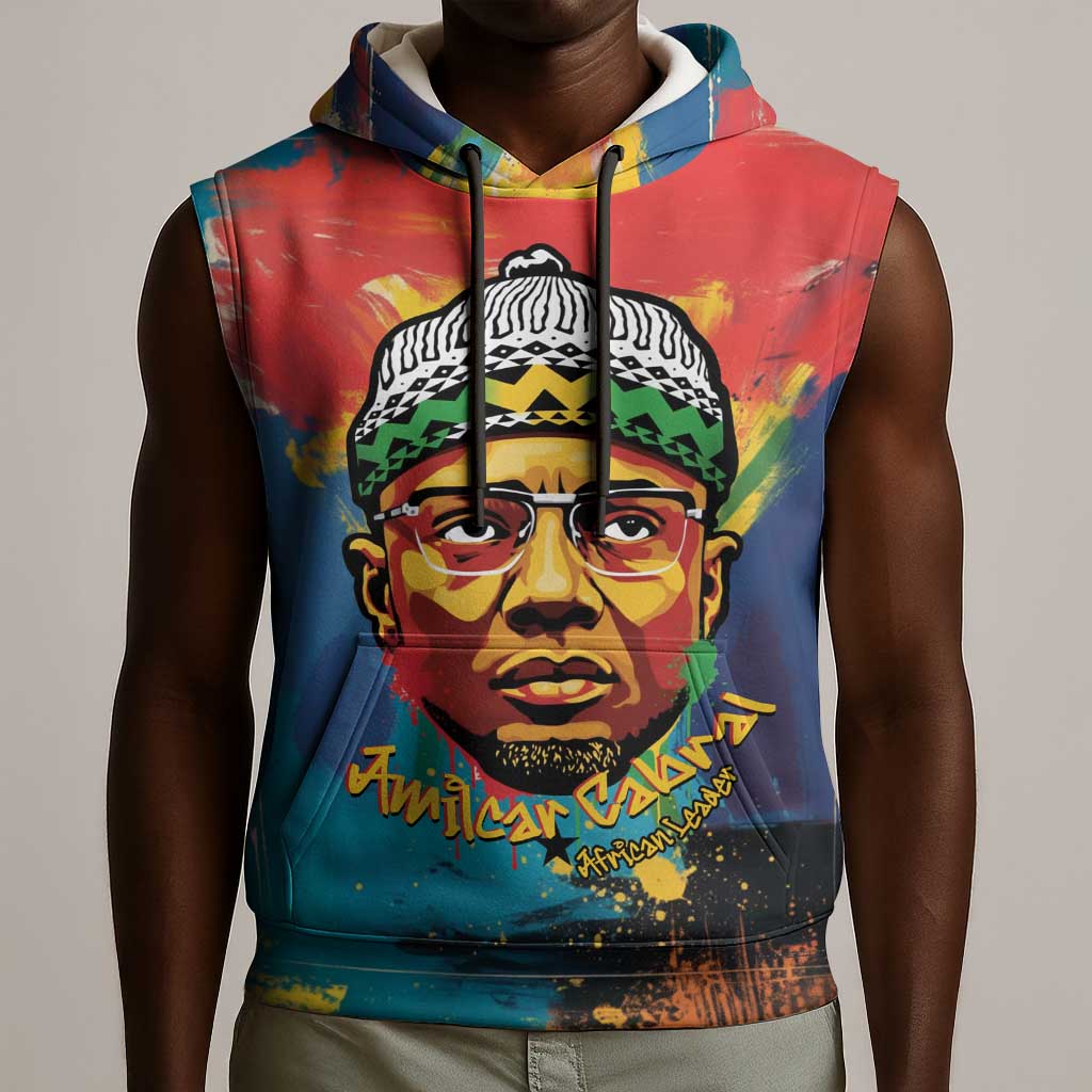 Amilcar Cabral Sleeveless Hoodie Armed Activist Quote Raised Fist African Liberation Tribute - Colorful Paint Stroke - African Pride