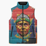 Amilcar Cabral Sleeveless Puffer Jacket Armed Activist Quote Raised Fist African Liberation Tribute - Colorful Paint Stroke - African Pride
