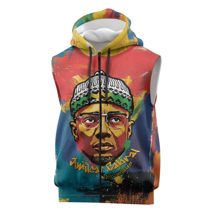 Amilcar Cabral Sleeveless Zip Hoodie Armed Activist Quote Raised Fist African Liberation Tribute - Colorful Paint Stroke - African Pride