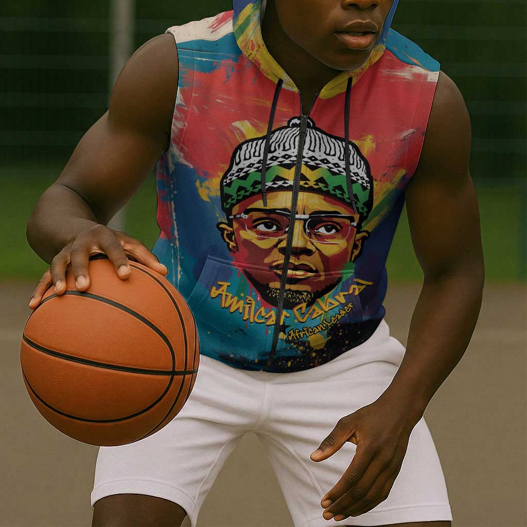 Amilcar Cabral Sleeveless Zip Hoodie Armed Activist Quote Raised Fist African Liberation Tribute - Colorful Paint Stroke - African Pride