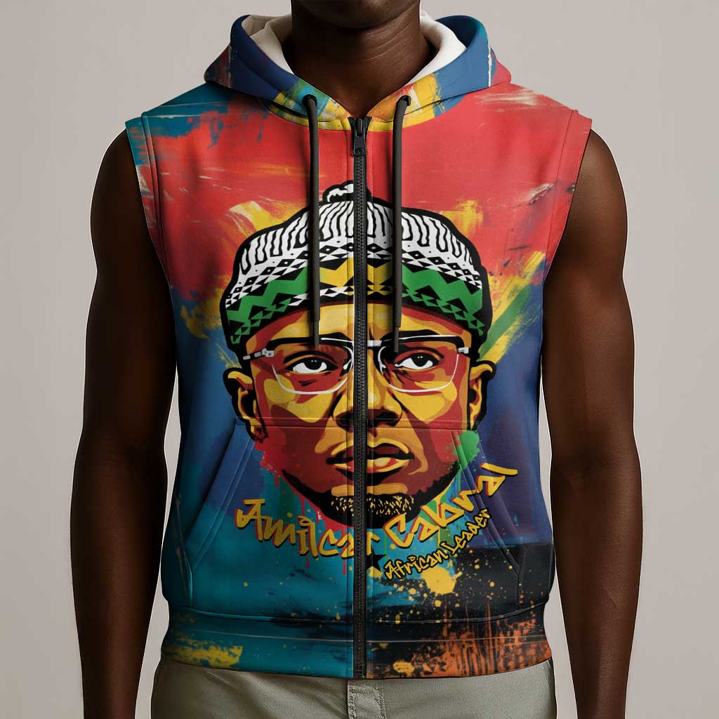 Amilcar Cabral Sleeveless Zip Hoodie Armed Activist Quote Raised Fist African Liberation Tribute - Colorful Paint Stroke - African Pride