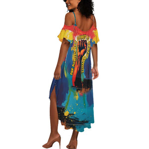 Amilcar Cabral Summer Maxi Dress Armed Activist Quote Raised Fist African Liberation Tribute - Colorful Paint Stroke - African Pride