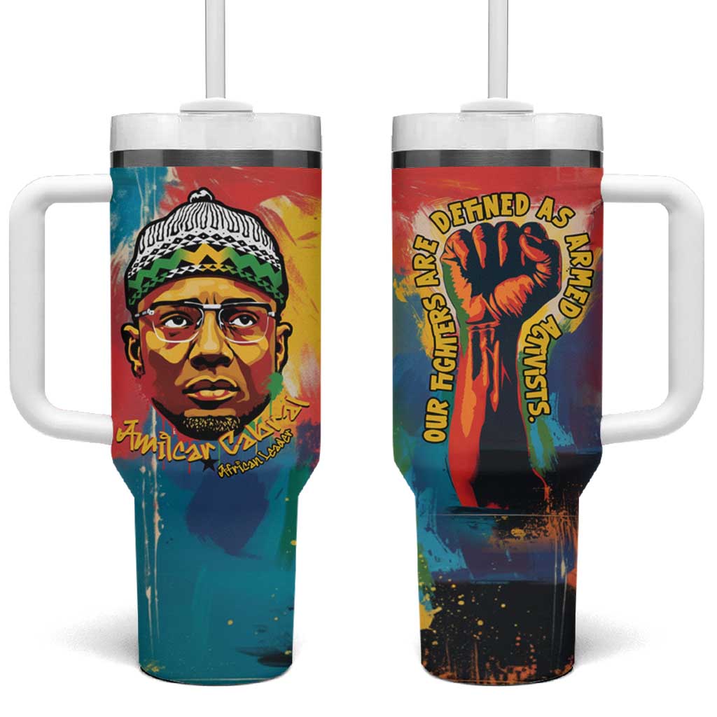 Amilcar Cabral Tumbler With Handle Armed Activist Quote Raised Fist African Liberation Tribute - Colorful Paint Stroke - African Pride