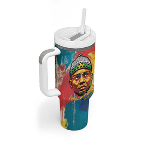 Amilcar Cabral Tumbler With Handle Armed Activist Quote Raised Fist African Liberation Tribute - Colorful Paint Stroke - African Pride