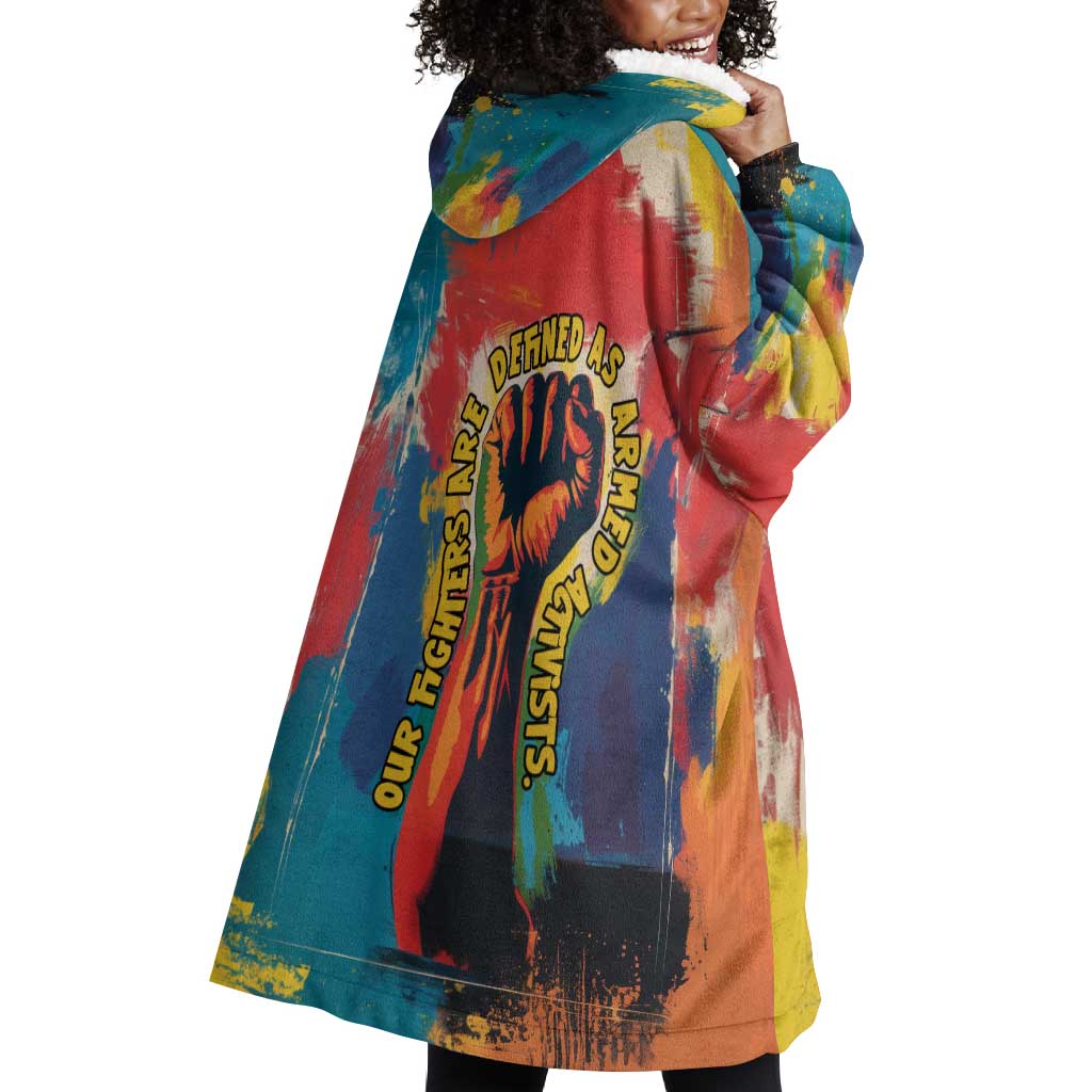Amilcar Cabral Wearable Blanket Hoodie Armed Activist Quote Raised Fist African Liberation Tribute - Colorful Paint Stroke - African Pride