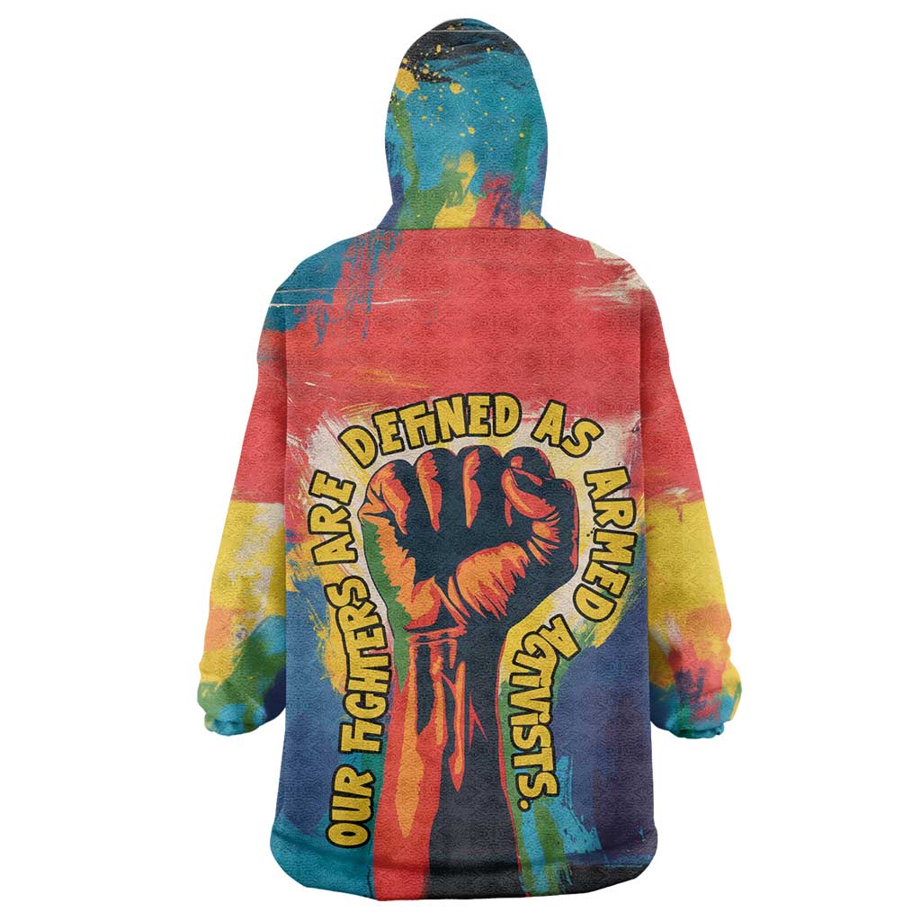 Amilcar Cabral Wearable Blanket Hoodie Armed Activist Quote Raised Fist African Liberation Tribute - Colorful Paint Stroke - African Pride