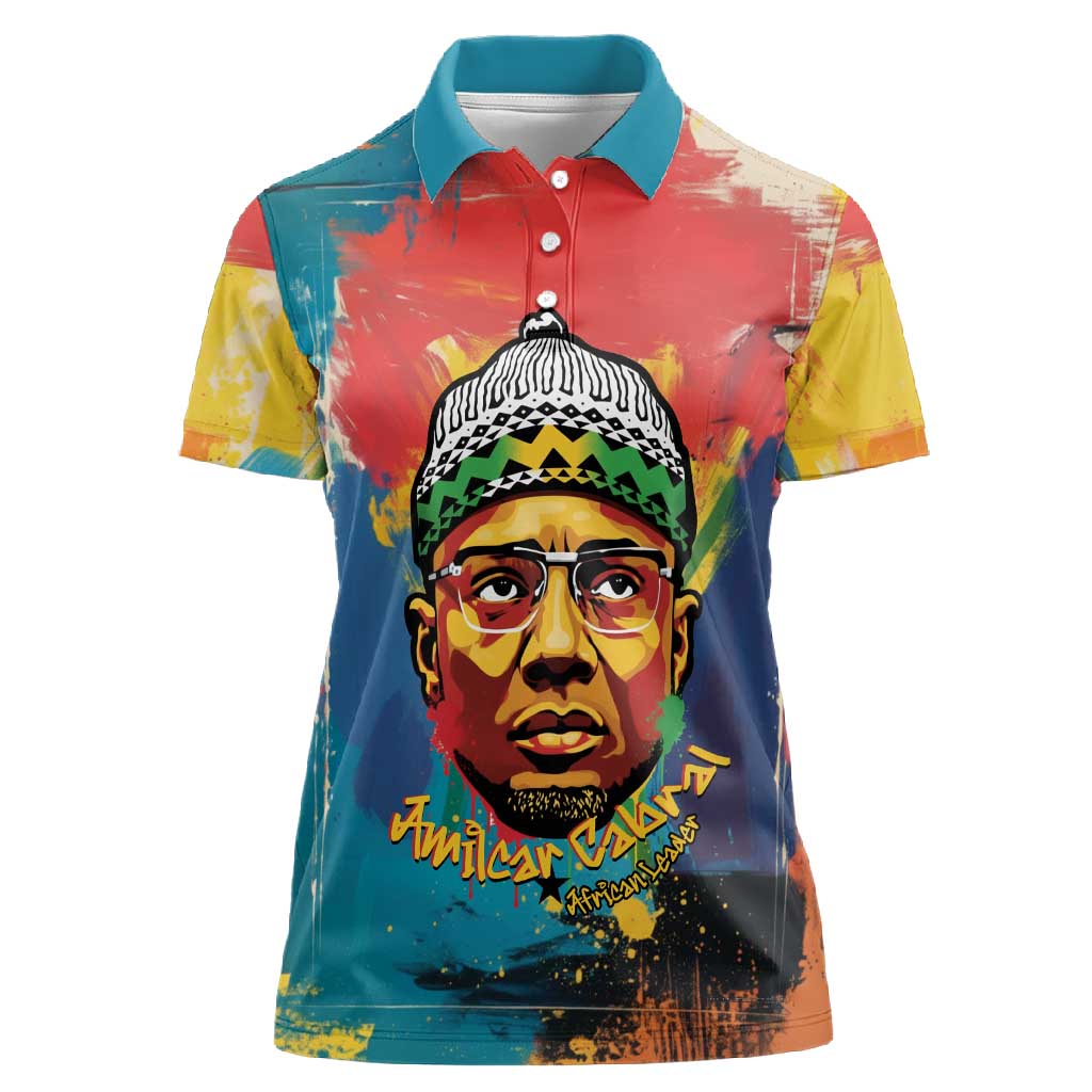 Amilcar Cabral Women Polo Shirt Armed Activist Quote Raised Fist African Liberation Tribute - Colorful Paint Stroke - African Pride