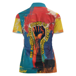 Amilcar Cabral Women Polo Shirt Armed Activist Quote Raised Fist African Liberation Tribute - Colorful Paint Stroke - African Pride