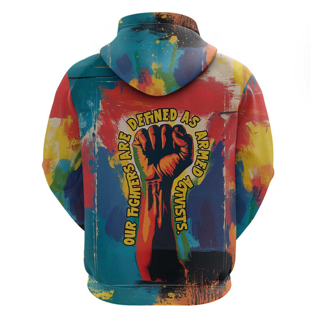 Amilcar Cabral Zip Hoodie Armed Activist Quote Raised Fist African Liberation Tribute - Colorful Paint Stroke - African Pride