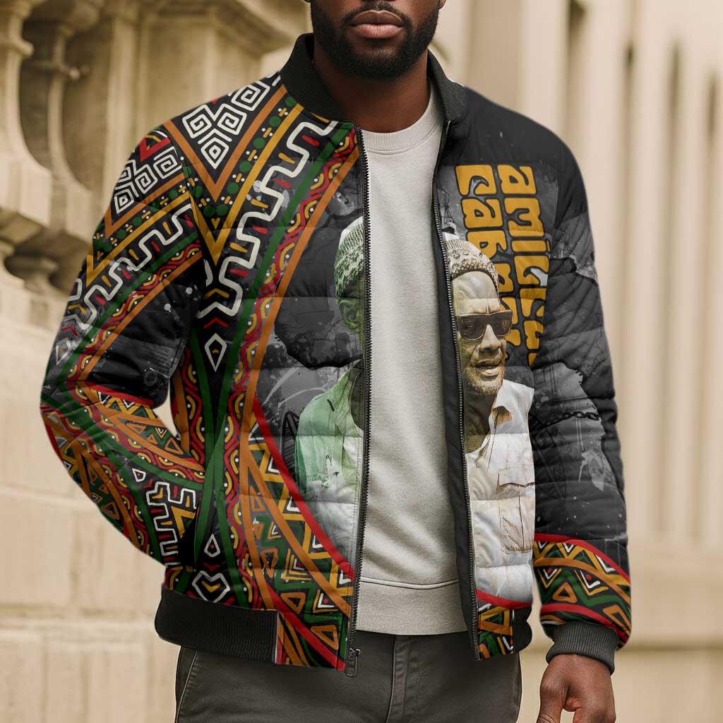 Amilcar Cabral Bomber Puffer Jacket African Map with Chains Freedom Theme Revolutionary Liberation Tribute - African Pride
