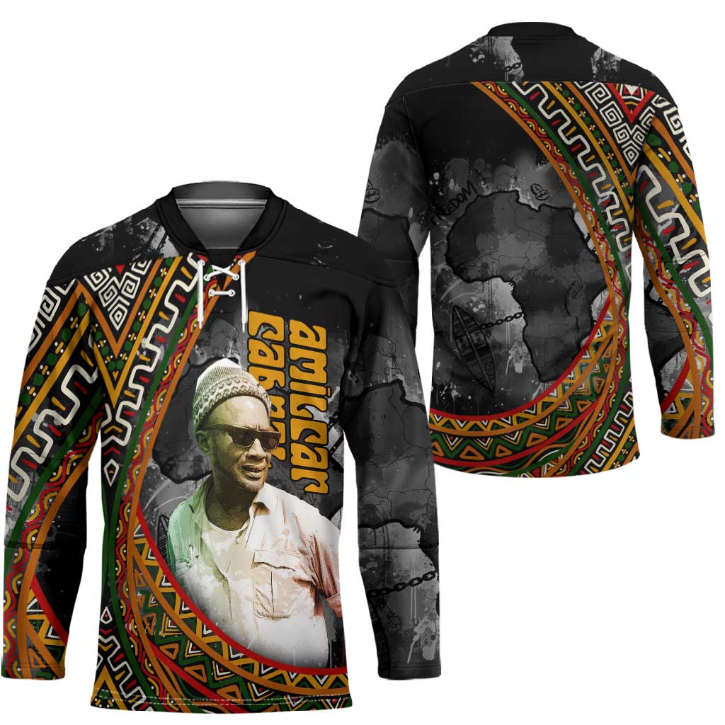 Amilcar Cabral Hockey Jersey African Map with Chains Freedom Theme Revolutionary Liberation Tribute - African Pride