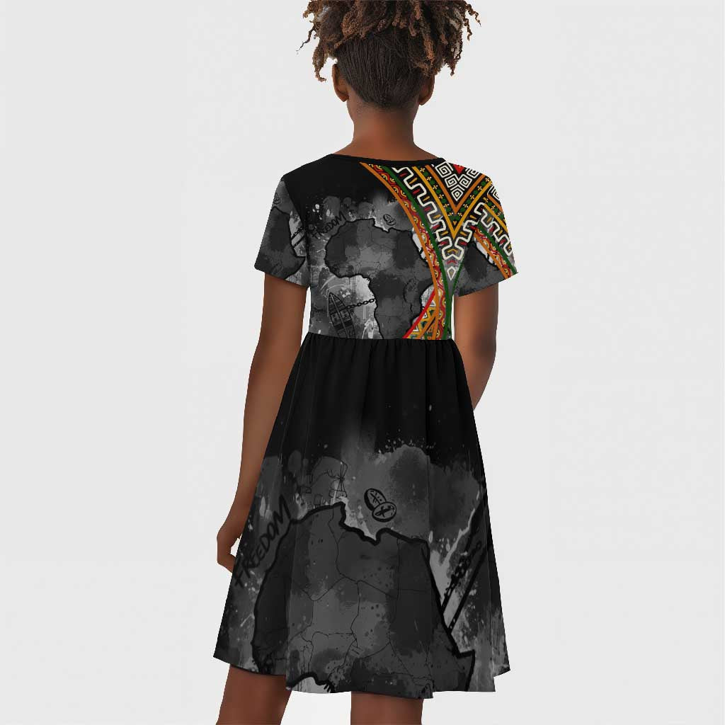 Amilcar Cabral Kid Short Sleeve Dress African Map with Chains Freedom Theme Revolutionary Liberation Tribute - African Pride