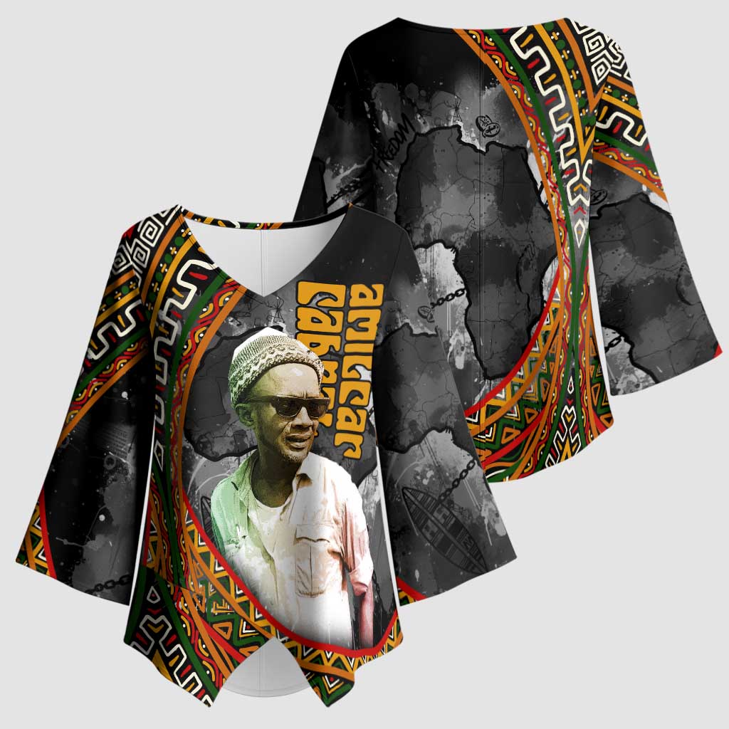 Amilcar Cabral Kimono Sleeve Blouse African Map with Chains Freedom Theme Revolutionary Liberation Tribute - African Pride