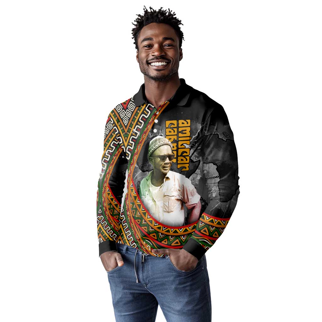 Amilcar Cabral Long Sleeve Polo Shirt African Map with Chains Freedom Theme Revolutionary Liberation Tribute - African Pride