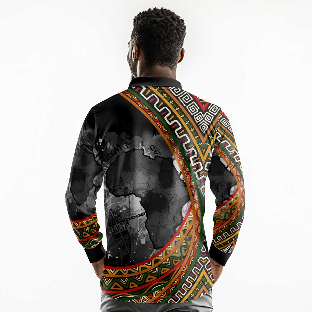 Amilcar Cabral Long Sleeve Polo Shirt African Map with Chains Freedom Theme Revolutionary Liberation Tribute - African Pride