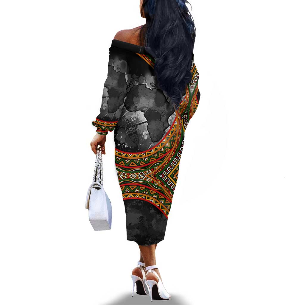 Amilcar Cabral Off The Shoulder Long Sleeve Dress African Map with Chains Freedom Theme Revolutionary Liberation Tribute - African Pride