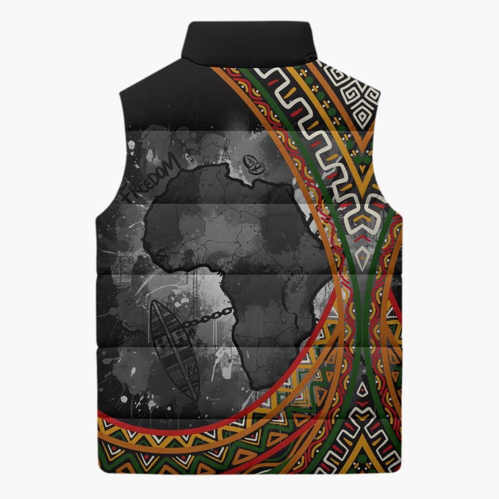 Amilcar Cabral Sleeveless Puffer Jacket African Map with Chains Freedom Theme Revolutionary Liberation Tribute - African Pride