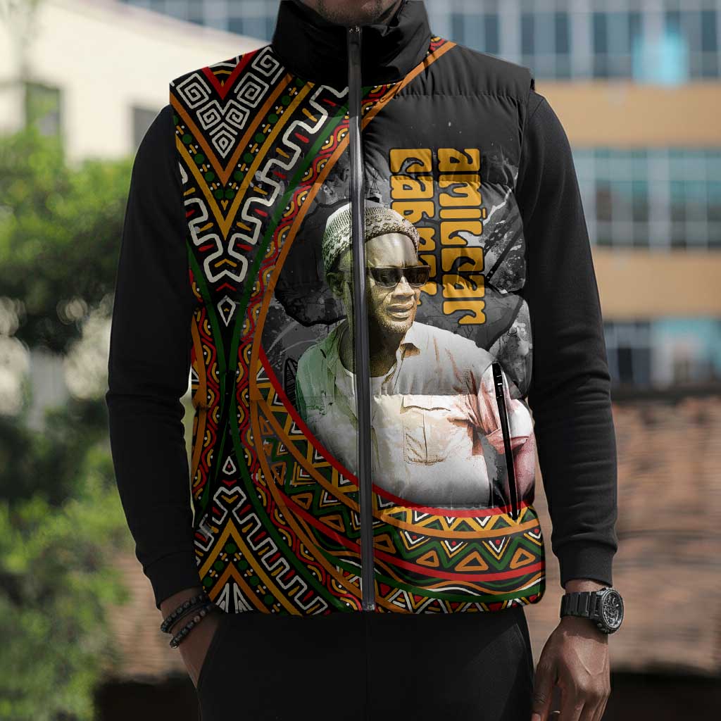 Amilcar Cabral Sleeveless Puffer Jacket African Map with Chains Freedom Theme Revolutionary Liberation Tribute - African Pride