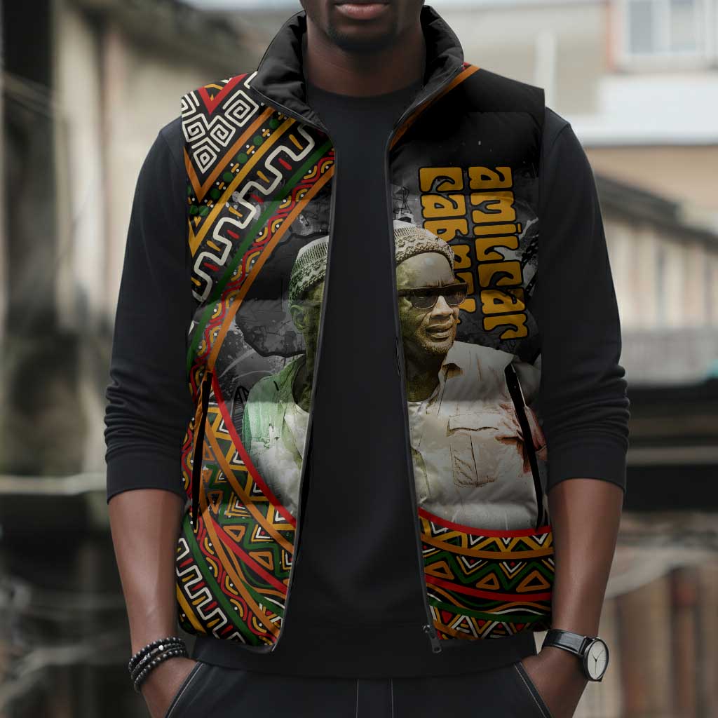 Amilcar Cabral Sleeveless Puffer Jacket African Map with Chains Freedom Theme Revolutionary Liberation Tribute - African Pride
