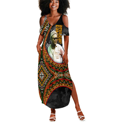 Amilcar Cabral Summer Maxi Dress African Map with Chains Freedom Theme Revolutionary Liberation Tribute - African Pride