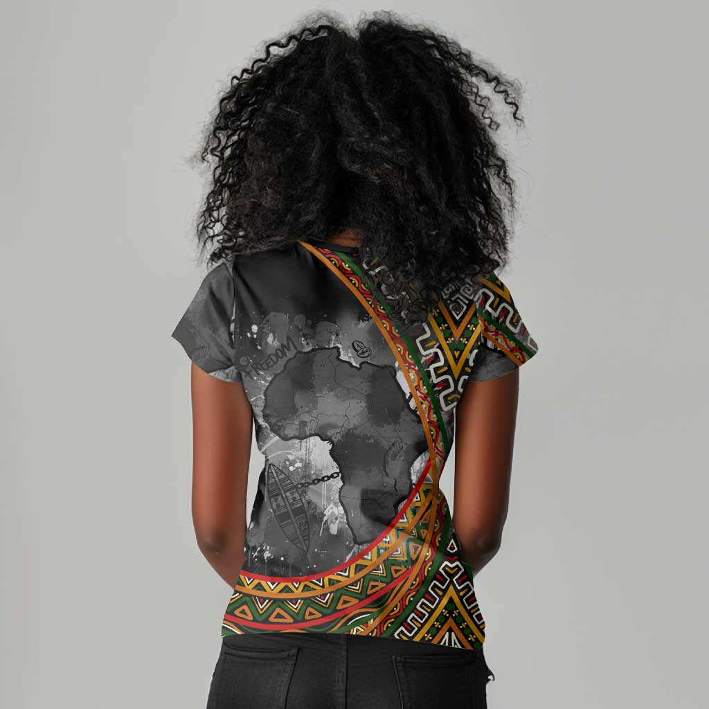 Amilcar Cabral Women V-Neck T-Shirt African Map with Chains Freedom Theme Revolutionary Liberation Tribute - African Pride