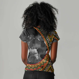 Amilcar Cabral Women V-Neck T-Shirt African Map with Chains Freedom Theme Revolutionary Liberation Tribute - African Pride