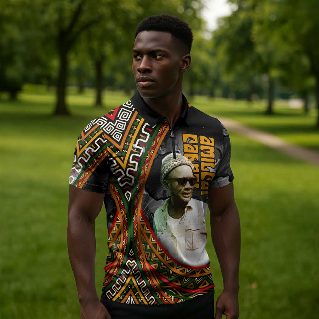Amilcar Cabral Zipper Polo Shirt African Map with Chains Freedom Theme Revolutionary Liberation Tribute - African Pride