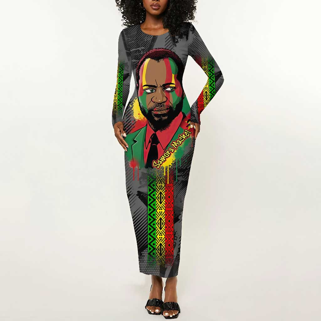 Samora Machel Long Sleeve Bodycon Dress Mozambique Liberation Graffiti Style Viva FRELIMO African Revolutionary - African Pride