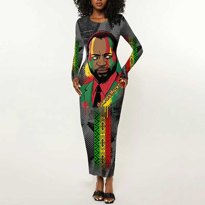 Samora Machel Long Sleeve Bodycon Dress Mozambique Liberation Graffiti Style Viva FRELIMO African Revolutionary - African Pride