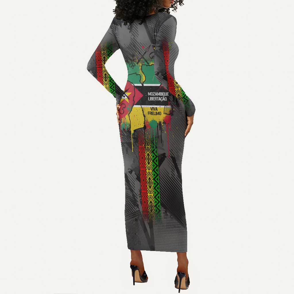 Samora Machel Long Sleeve Bodycon Dress Mozambique Liberation Graffiti Style Viva FRELIMO African Revolutionary - African Pride