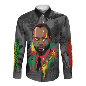 Samora Machel Long Sleeve Button Shirt Mozambique Liberation Graffiti Style Viva FRELIMO African Revolutionary - African Pride