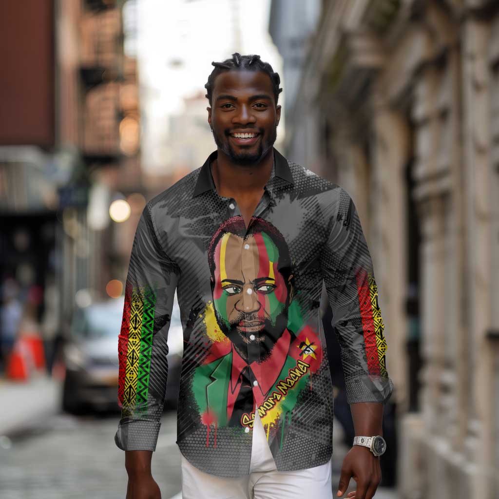 Samora Machel Long Sleeve Button Shirt Mozambique Liberation Graffiti Style Viva FRELIMO African Revolutionary - African Pride
