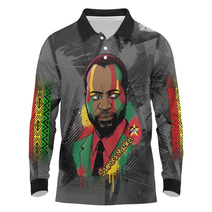Samora Machel Long Sleeve Polo Shirt Mozambique Liberation Graffiti Style Viva FRELIMO African Revolutionary - African Pride