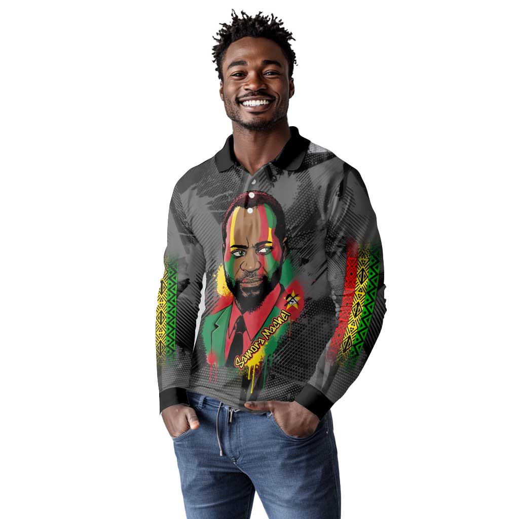 Samora Machel Long Sleeve Polo Shirt Mozambique Liberation Graffiti Style Viva FRELIMO African Revolutionary - African Pride