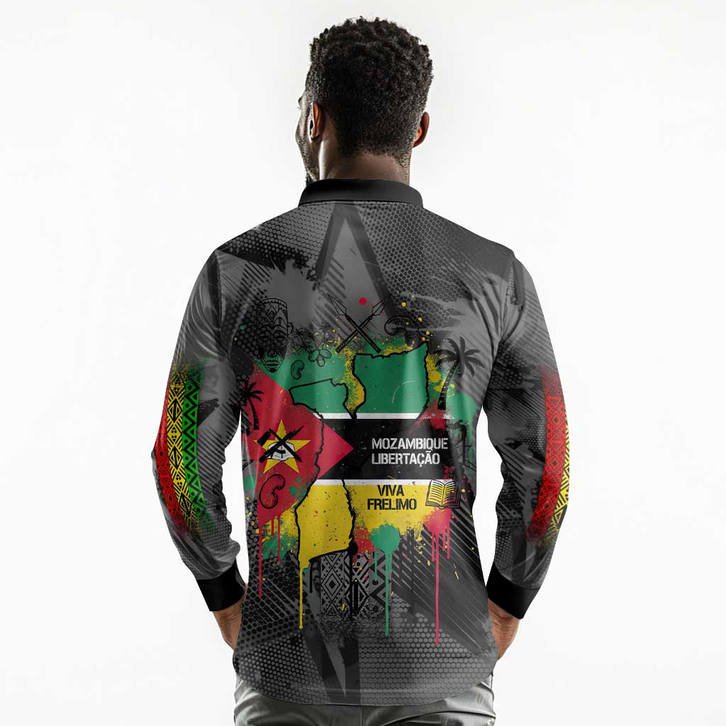 Samora Machel Long Sleeve Polo Shirt Mozambique Liberation Graffiti Style Viva FRELIMO African Revolutionary - African Pride