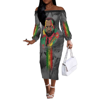 Samora Machel Off The Shoulder Long Sleeve Dress Mozambique Liberation Graffiti Style Viva FRELIMO African Revolutionary - African Pride