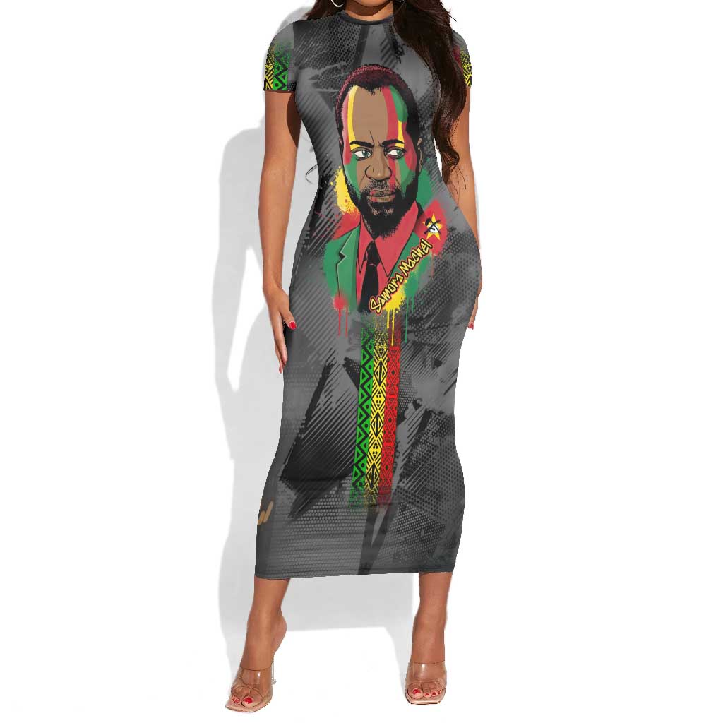 Samora Machel Short Sleeve Bodycon Dress Mozambique Liberation Graffiti Style Viva FRELIMO African Revolutionary - African Pride